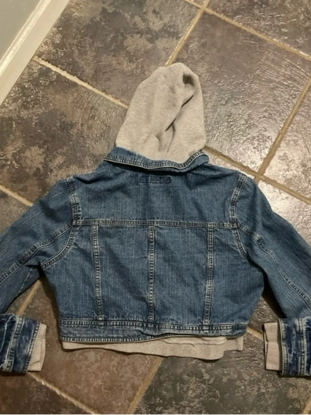 SO Cropped Denim Jacket with Attached Grey Hoodie Girls Size XL